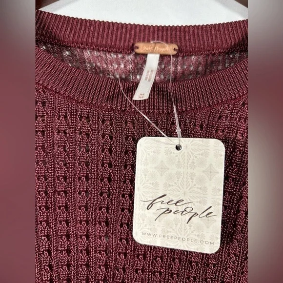 Free People H20 Crew Pullover Sweater Womens Open Knit Ribbed Mesh Sz Medium - Picture 10 of 13